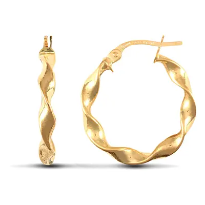 Jewelco London Ladies 9ct Yellow Gold Candy Twist 3mm Hoop Earrings 20mm - JER606B