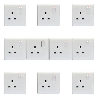 10 PACK Gang Double Pole 13A Switched UK Plug Socket - WHITE Wall Power Outlet