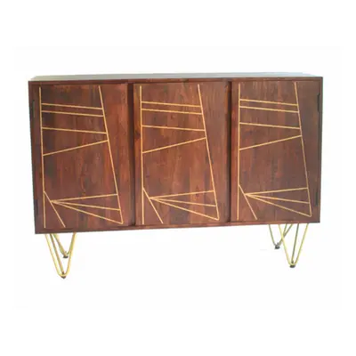 Wooden Dark Walnut Door Sideboard Living Room Storage Gold Metal Inlays Legs