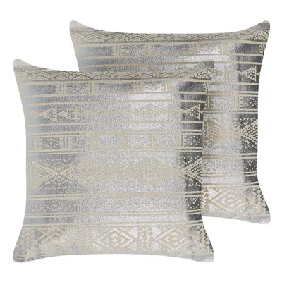 Set of Cotton Cushions Geometric Pattern x cm Silver OUJDA