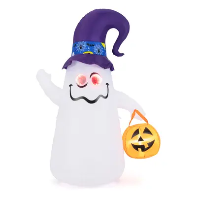 180 CM Lighted Ghost Wearing Witch Hat & Carrying Jack-O-Lantern