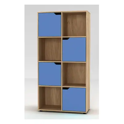 (Oak) Cube Bookcase Blue Door Display Shelf Storage Cupboard Living Room Shelving