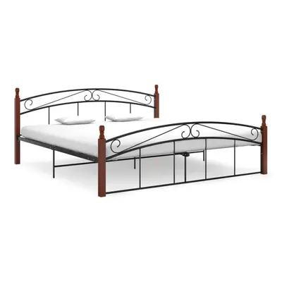 vidaXL Bed Frame Bed Base Black Metal and Solid Oak Wood 180x200 cm Super King