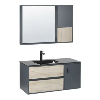 Bathroom Vanity Set with Mirrored Cabinet cm Light Wood and Grey TERUEL