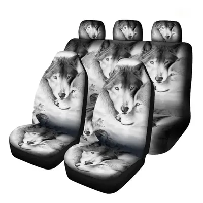 (#2) 7PCS Wolf Print Car Auto Front Seat Cover Protector Universal Fit For SUV