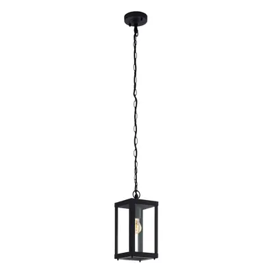 IP44 Outdoor Pendant Light Black Box Lantern & Chain x 60W E27 Bulb