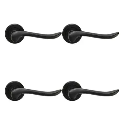 4x PAIR Scroll Shaped Lever Handle on Round Rose Concealed Fix Matt Black