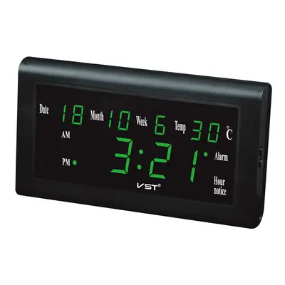 (Green) 12/24 Hours Desktop Clock Big Number Lcd Display Temperature Date Week Month Table Clock