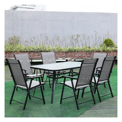 7PCS Garden Glass Table and Folding Chairs Patio Furniture Set