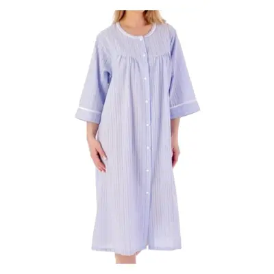 (Blue, UK 10/12) Slenderella Ladies Seersucker Stripe Poppers Fastening Robe