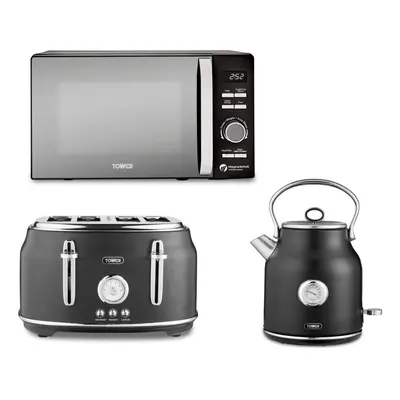 Tower Renaissance Black Kettle Slice Toaster & 800W 20L Microwave