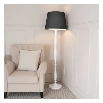 ValueLights Victoria Black Taper Shade White Wood Stem Floor Lamp