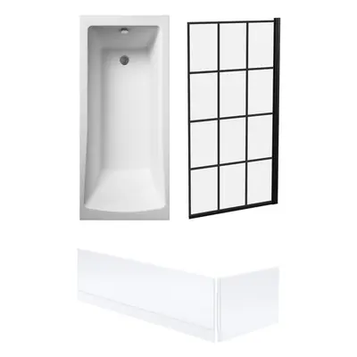 Square Single Ended Bath, Black Framed Screen and Panels - x 700mm