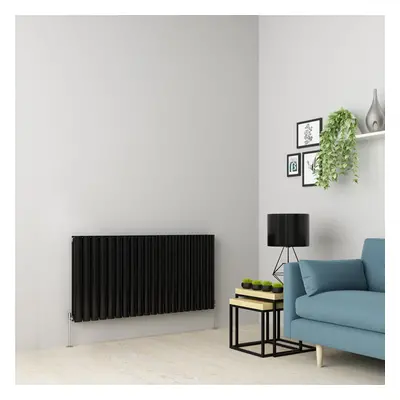 (600 x 1181mm Double, Black) Oval Tube Designer Radiator