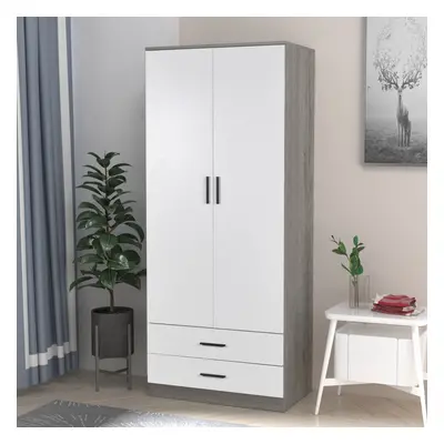 (Ash Grey Carcass + White Drawers) Tall Door Wardrobe With Drawers Metal Runners