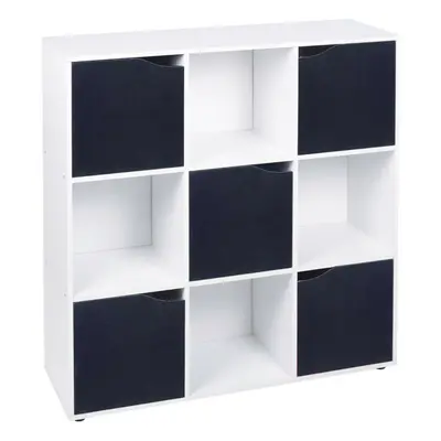 (9 Cube - White, Black) Cube Wooden Storage Bookcase Unit With Doors