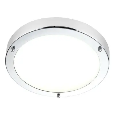 Flush Bathroom Ceiling Light Chrome Glass IP44 Round LED Cool White Lamp Fitting