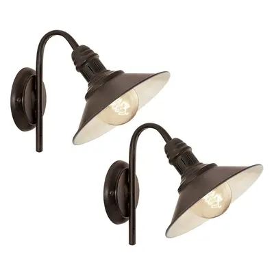 2 PACK LED Wall Light / Sconce Antique Brown & Beige Steel Shade 1x 60W E27