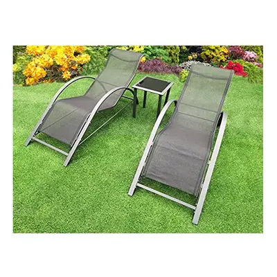 3pc Garden Furniture Set 2x Sun Loungers & 1x Side Table Outdoor