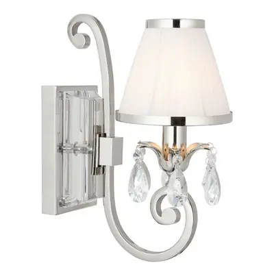 Esher Luxury Single Curved Arm Traditional Wall Light Nickel Crystal White Shade