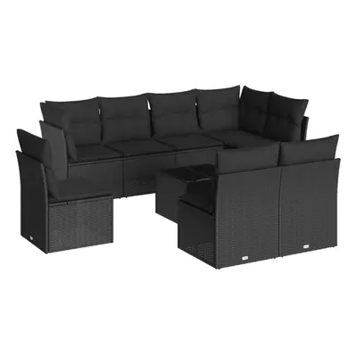 vidaXL Garden Sofa Set Piece with Cushions Outdoor Sofa Black Poly Rattan