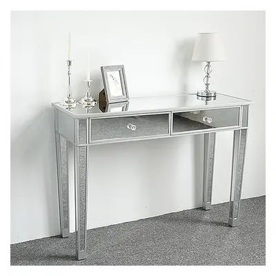 2 Drawers Dressing Table Mirrored Bedroom Make-Up Console Vanity Table