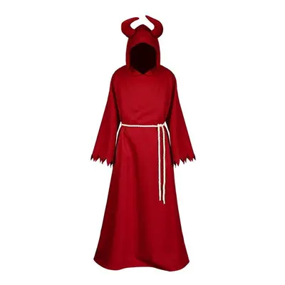 Red Devil Demon Grim Reaper Death Costume Halloween Gothic Hood Robe Dress Horror Satan Outfit C