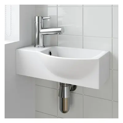 Bathroom Wall Hung Basin Corner Hand Wash Sink Tap Hole White Cloakroom Modern