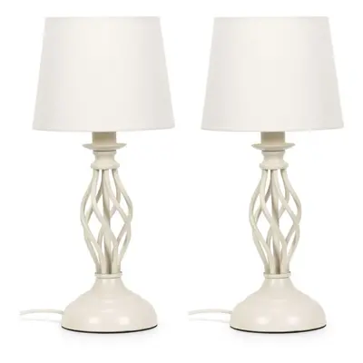 Pair of - Traditional Cream Table Lamps with Fabric Shade Light + LEDs