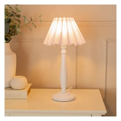 ValueLights Victoria Lilac Scallop Taper Shade White Table Lamp & Bulb