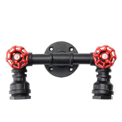 (Black) Retro Wall Lamp Industrial Iron Dual Water Pipe Shape Sconce Light Fixture Fitting Home 