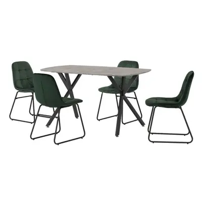 (Emerald Green Velvet) Athens Concrete Effect/Black Rectangular Dining Set with Lukas Chairs - T