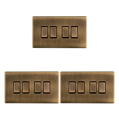 3 PACK Gang Quad Light Switch SCREWLESS ANTIQUE BRASS Way 10A Slim Rocker