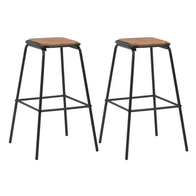 vidaXL 2x Bar Stools Black Solid Pine Wood Steel Industrial Home Dining Chair