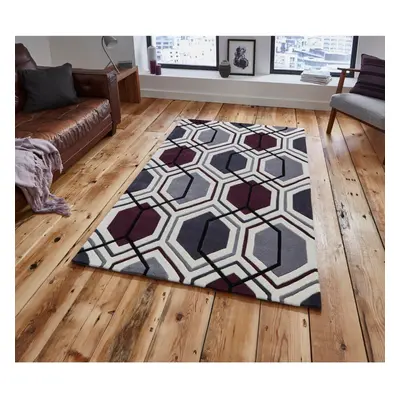 (Cream & Purple, 120cm x 170cm) Hong Kong Hexagon Rug Acrylic Hand Tufted Geometric Mat