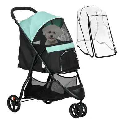 PawHut Dog Stroller for Dogs, Dogs, Cats with Rain Cover - Green