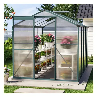 (10x6ft with Base) Greenhouse Aluminium Polycarbonate Garden Green Plant Housing