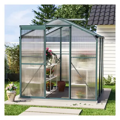 (6x6ft with Base) Greenhouse Aluminium Polycarbonate Garden Green Plant Housing