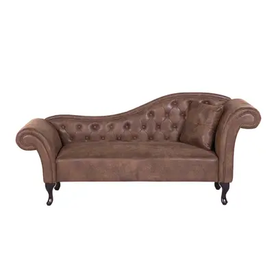 Right Hand Chaise Lounge Faux Suede Brown LATTES