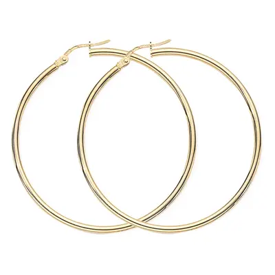 Jewelco London Ladies 9ct Yellow Gold 2mm Gauge Thin Light Hoop Earrings - 42mm - ENR02926