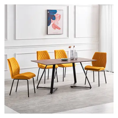 (Yellow) 2X Velvet Dining Chairs with Soft Padded Seat