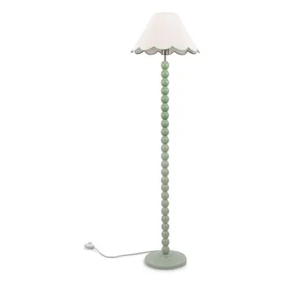 ValueLights Bobbins Sage Green Floor Lamp Linen Green Scallop Shade