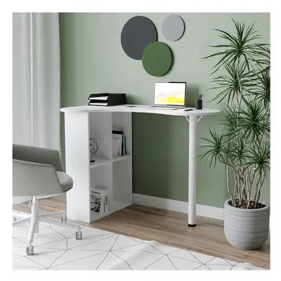 (White) Wooden Computer Desk w/ Bookcase & Storage Shelves