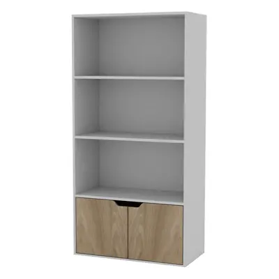 (White, Oak) Tier Wooden Bookcase with Doors Shelving Cabinet