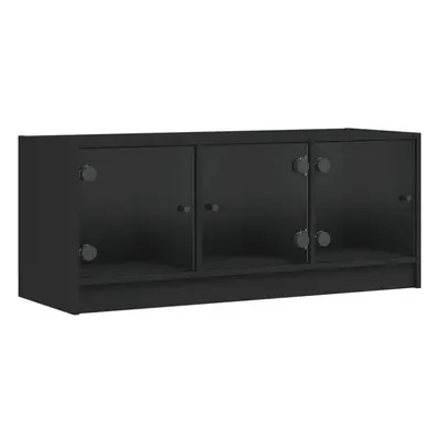 vidaXL TV Cabinet with Glass Doors TV Stand Entertainment Centre TV Unit Black