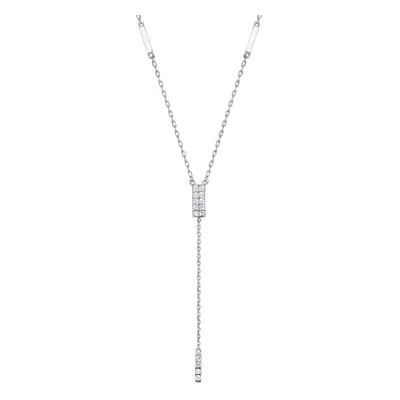 Jewelco London Ladies Rhodium Plated Sterling Silver CZ Chocolate Bar Lariat Necklace + inch - G