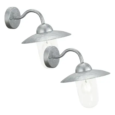 2 PACK IP44 Outdoor Wall Light Zinc Plated Steel 1x 60W E27 Porch Lamp