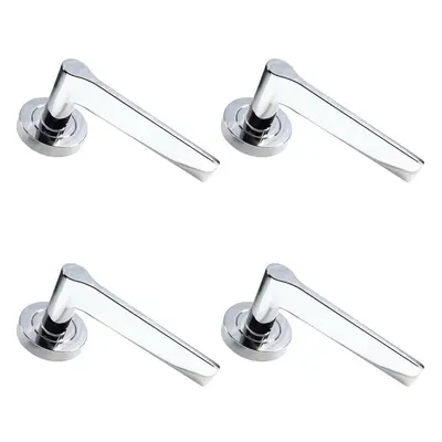 4x PAIR Straight Rounded Handle on Round Rose Concealed Fix Polished Nickel