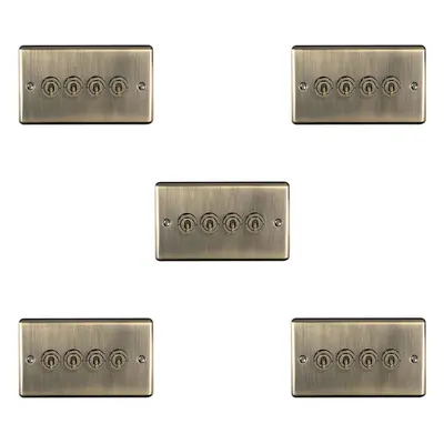 5 PACK Gang Quad Retro Toggle Light Switch ANTIQUE BRASS 10A Way Plate