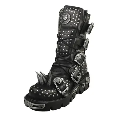 (9) New Rock Boot Metallic M-1535-s1 Unisex Platform Boots in Black Silver